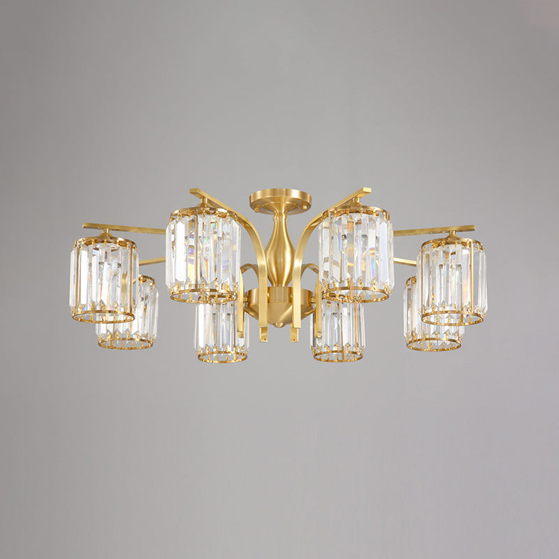 Éclairage de plafond de chambre à coucher multi-tampons moderne de cuivre en cuivre avec nuance en cristal