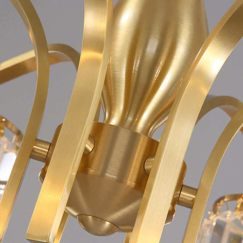 Éclairage de plafond de chambre à coucher multi-tampons moderne de cuivre en cuivre avec nuance en cristal