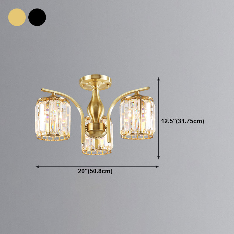 Éclairage de plafond de chambre à coucher multi-tampons moderne de cuivre en cuivre avec nuance en cristal