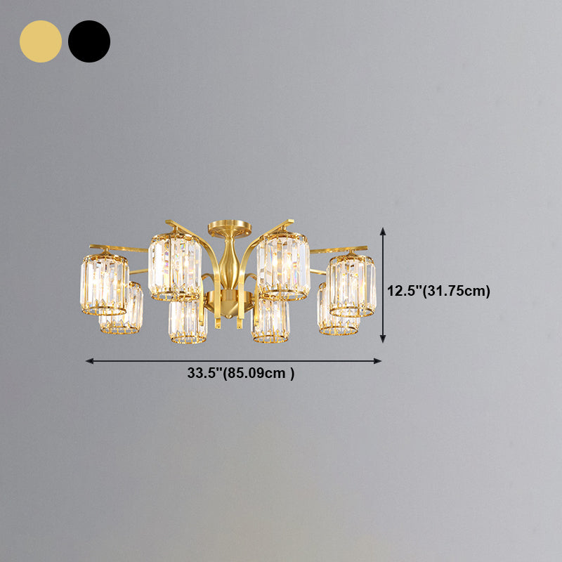 Éclairage de plafond de chambre à coucher multi-tampons moderne de cuivre en cuivre avec nuance en cristal