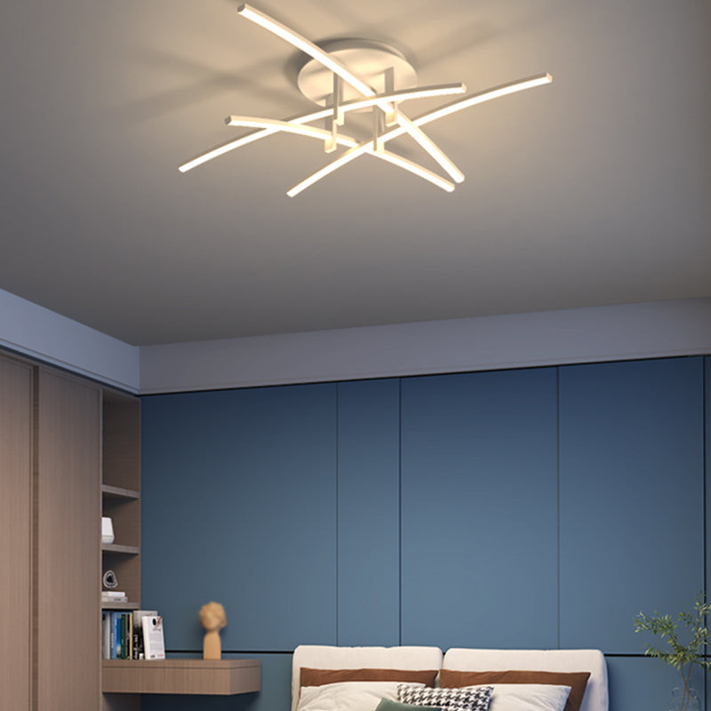 Style simple linéaire Semi Flush Fush Multi-Head Bedroom Plafond Éclairage avec une teinte acrylique
