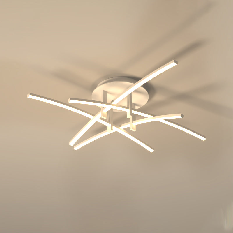 Style simple linéaire Semi Flush Fush Multi-Head Bedroom Plafond Éclairage avec une teinte acrylique