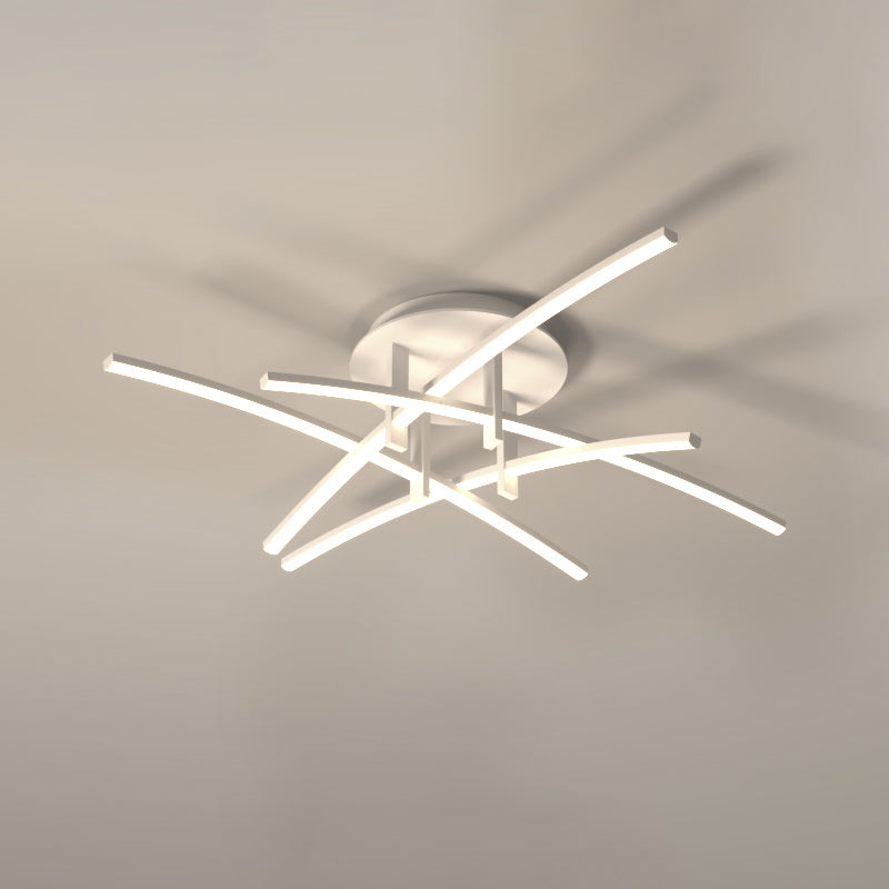 Style simple linéaire Semi Flush Fush Multi-Head Bedroom Plafond Éclairage avec une teinte acrylique