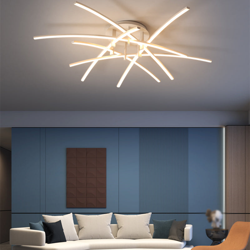 Style simple linéaire Semi Flush Fush Multi-Head Bedroom Plafond Éclairage avec une teinte acrylique
