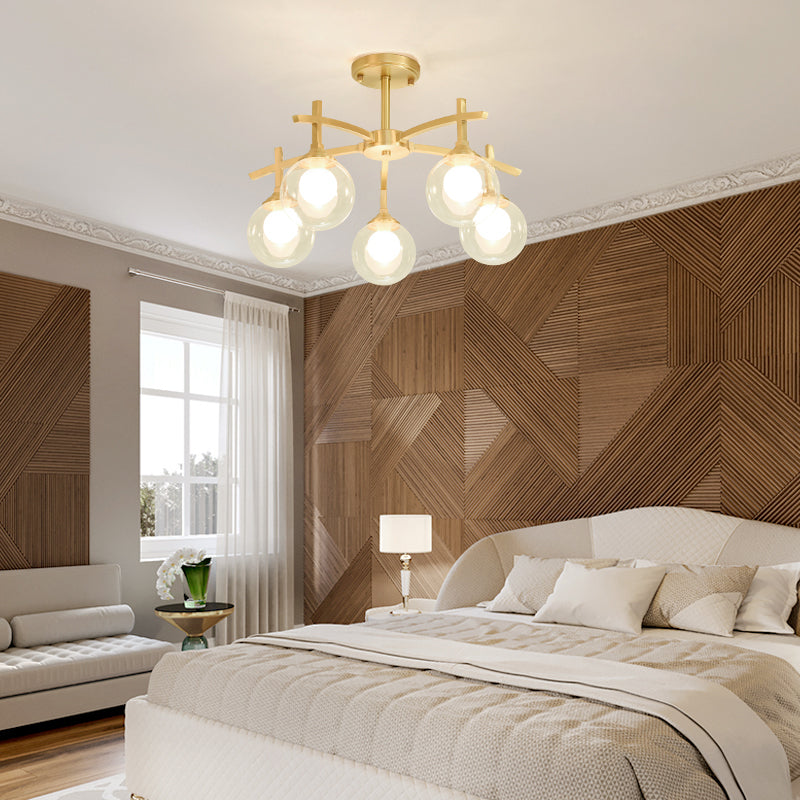 Nordic Messing Deckenleuchte Glasschatten Multi -Licht -Flush -Licht für Wohnzimmer