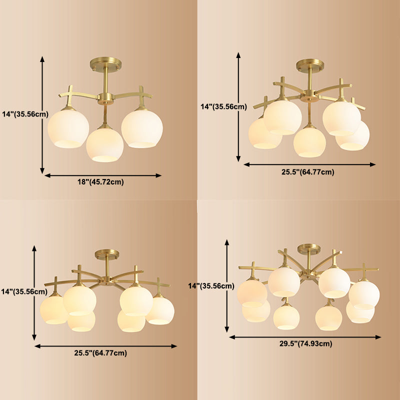 Nordic Messing Deckenleuchte Glasschatten Multi -Licht -Flush -Licht für Wohnzimmer