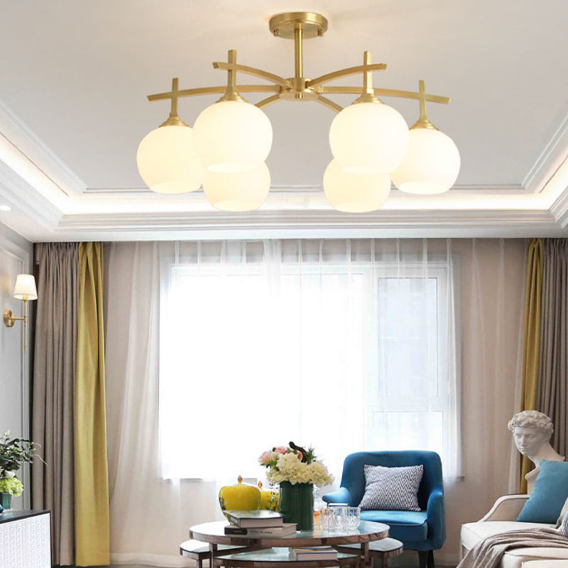 Nordic Messing Deckenleuchte Glasschatten Multi -Licht -Flush -Licht für Wohnzimmer