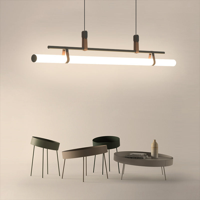 Lámpara moderna de la isla de metal lineal Luz de restaurante moderno de 1 cabeza con sombra acrílica