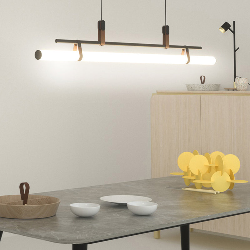 Lámpara moderna de la isla de metal lineal Luz de restaurante moderno de 1 cabeza con sombra acrílica