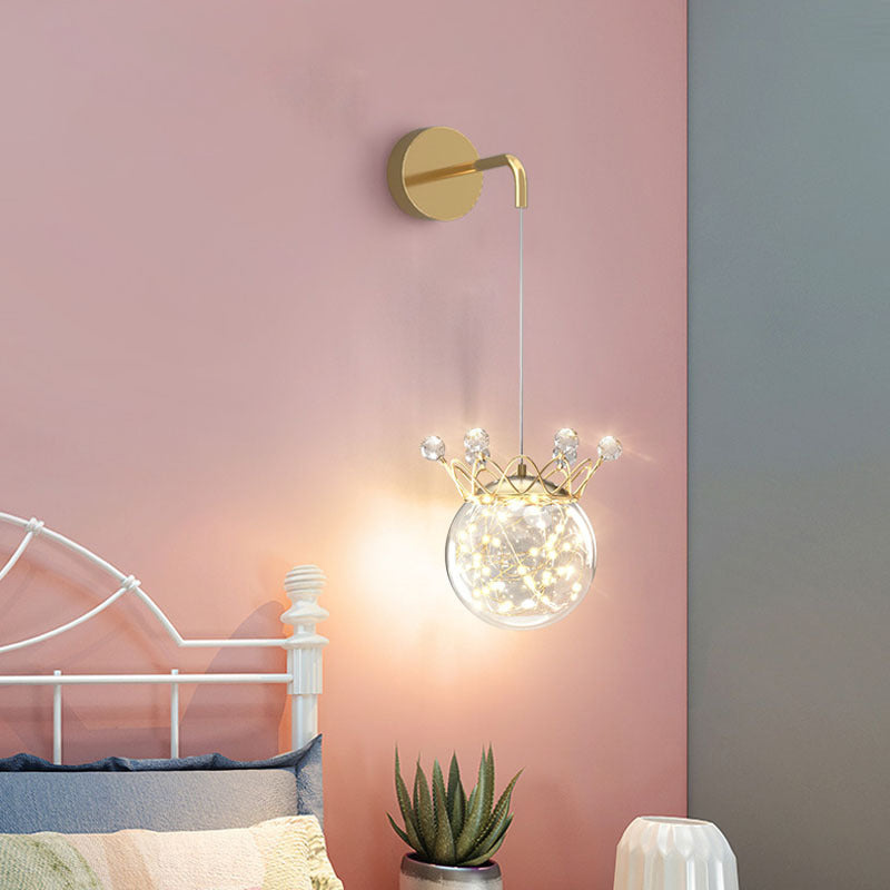 Modern Style Gold Wall Light Crown Shape Wall Sconce with Crystal for Bedroom