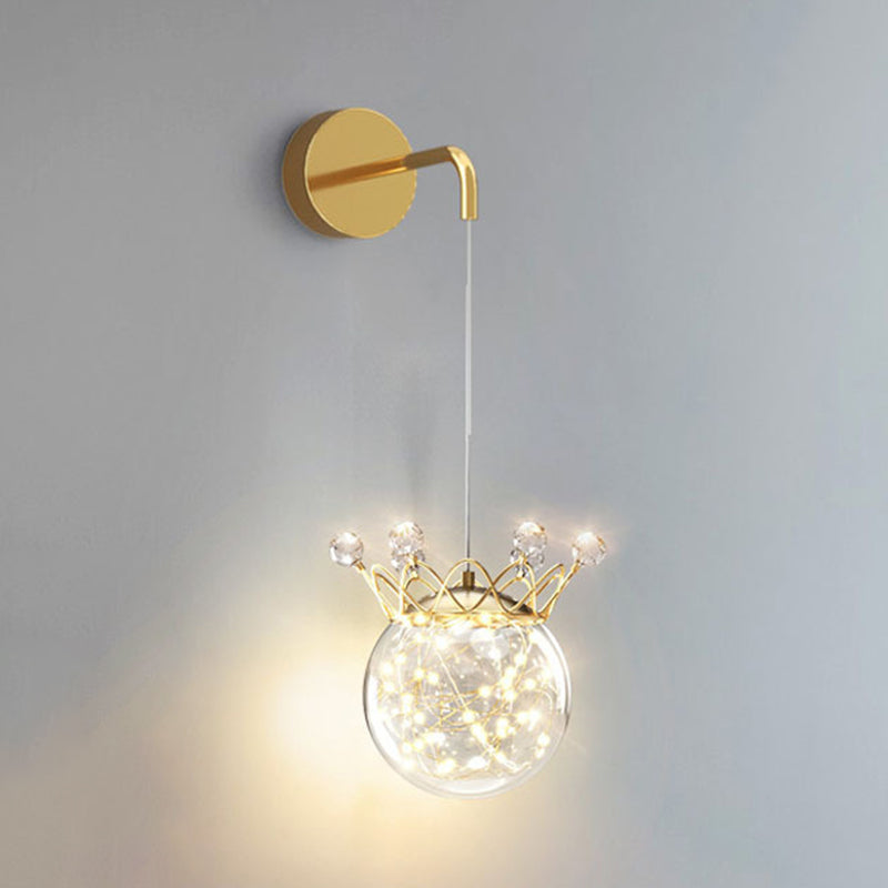 Modern Style Gold Wall Light Crown Shape Wall Sconce with Crystal for Bedroom