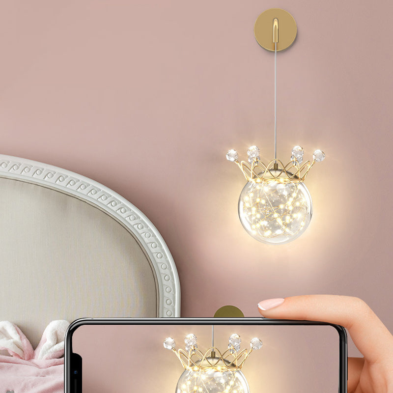 Modern Style Gold Wall Light Crown Shape Wall Sconce with Crystal for Bedroom