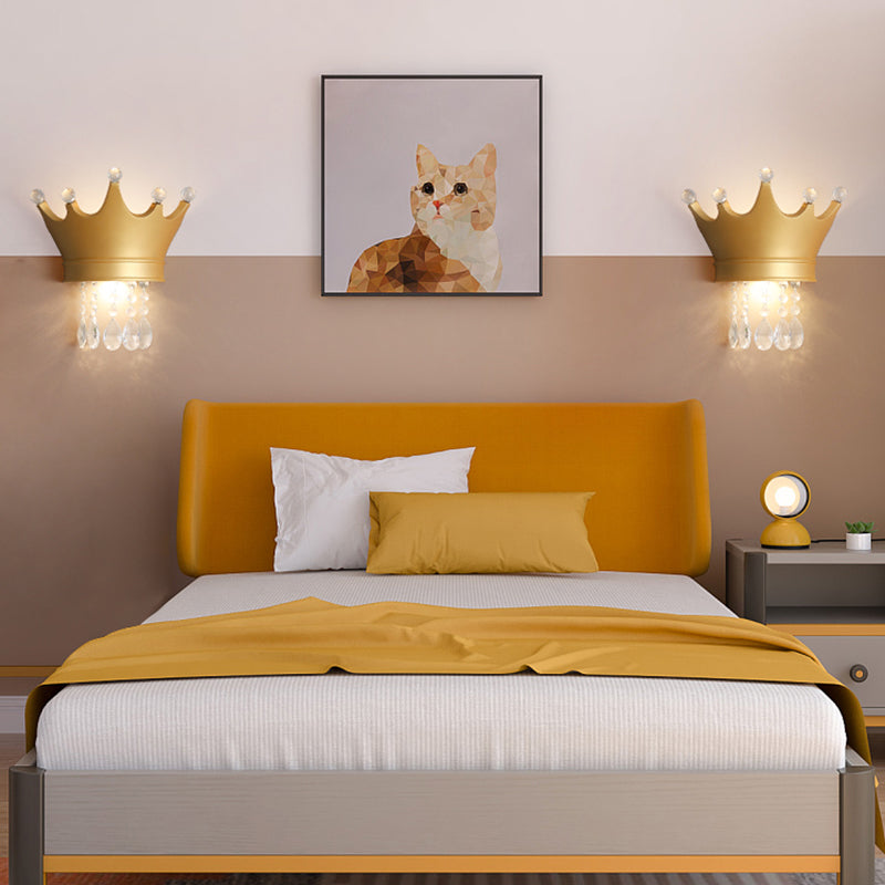 Modern Style Wall Light Colorful Crown Shape Wall Sconce with Crystal for Bedroom