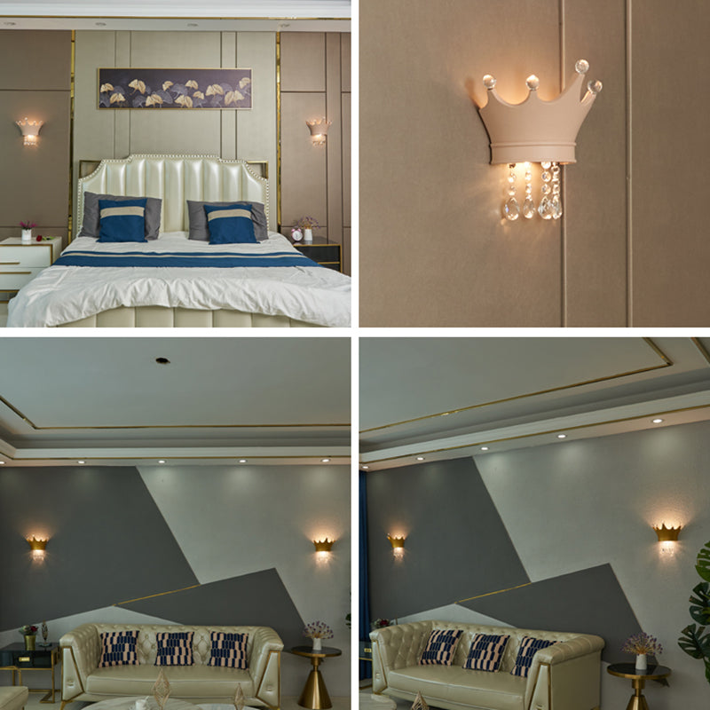 Modern Style Wall Light Colorful Crown Shape Wall Sconce with Crystal for Bedroom