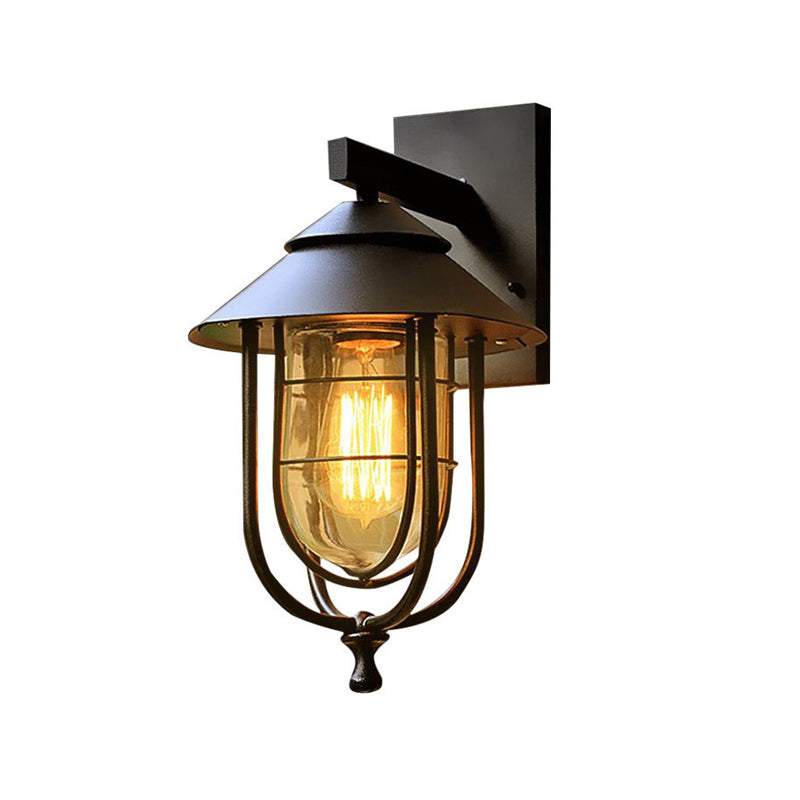 Retro Style Metal Wall Light Cage Shape Wall Sconce with Glass for Outdoors