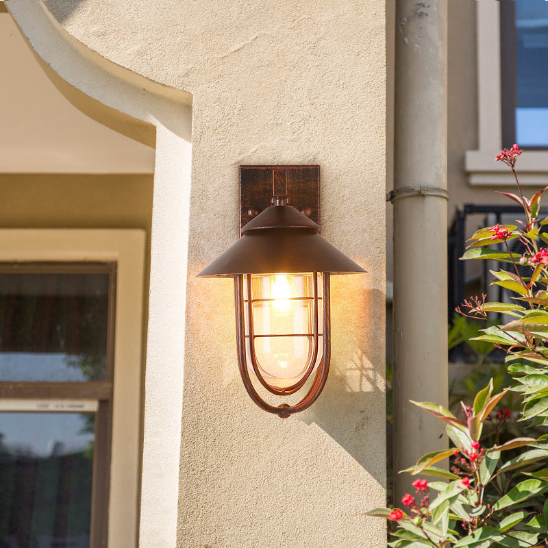 Retro -Stil Metall Wandleuchte Käfigform Wandleuchten mit Glas für Natur im Freien