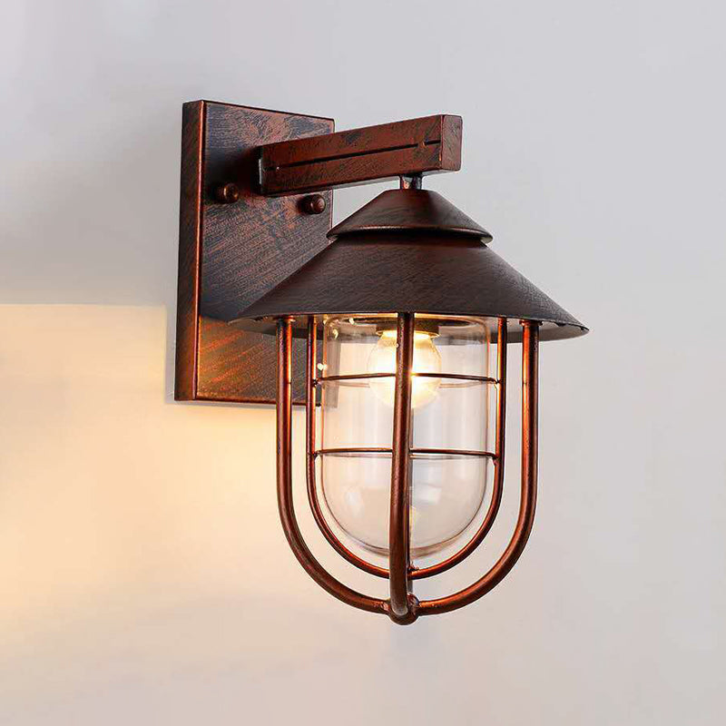 Retro -Stil Metall Wandleuchte Käfigform Wandleuchten mit Glas für Natur im Freien