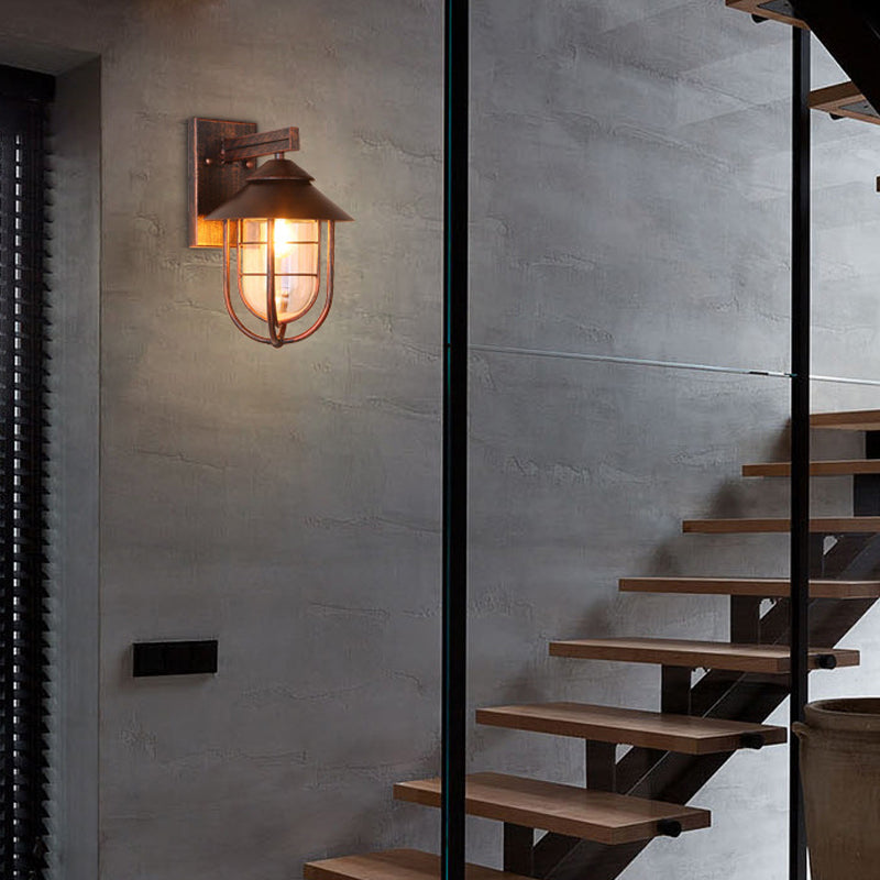 Retro -Stil Metall Wandleuchte Käfigform Wandleuchten mit Glas für Natur im Freien