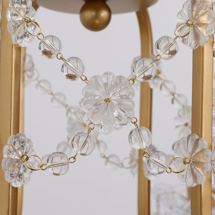 Gold Chandelier Lamp Vintage Metal Candle Suspension Pendant Light with Crystal Drop