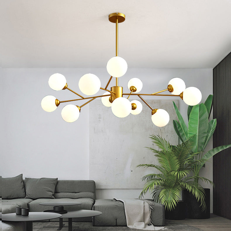 Contemporary Gold Frame Chandelier Light Fixtures Glass Hanging Chandelier for Bedroom