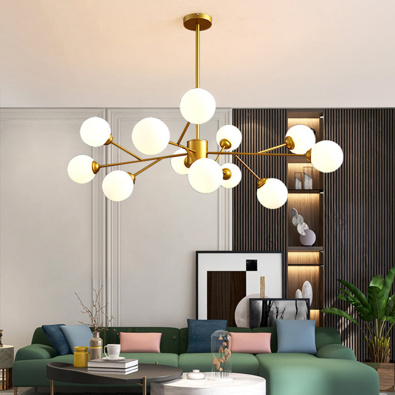 Contemporary Gold Frame Chandelier Light Fixtures Glass Hanging Chandelier for Bedroom