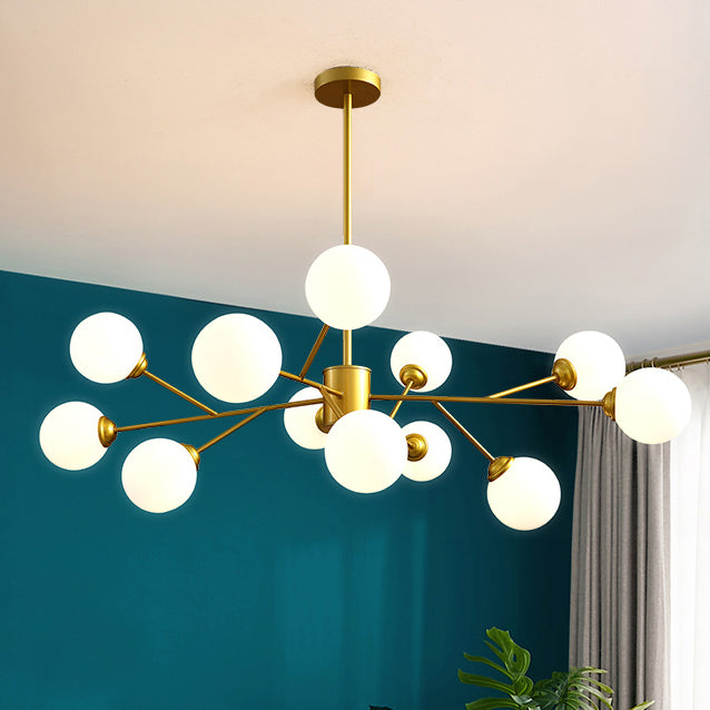 Contemporary Gold Frame Chandelier Light Fixtures Glass Hanging Chandelier for Bedroom