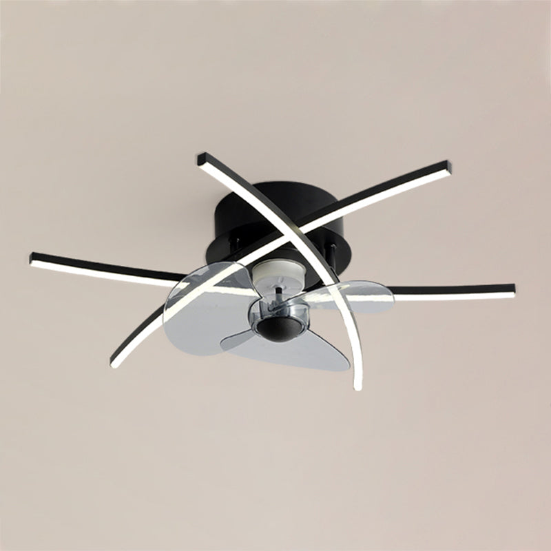 Nordic Style Linear Fan Light Metal 25.5" Wide LED Flush Mount Light for Bedroom