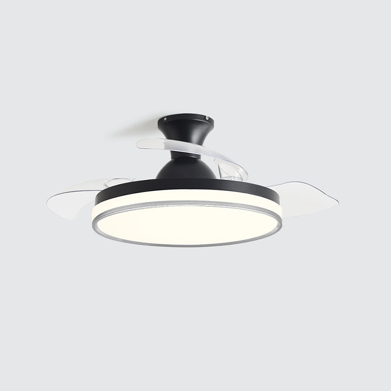 Modern Invisible Blade Fan Lamp Dining Room Circular LED Semi Flush Ceiling Light