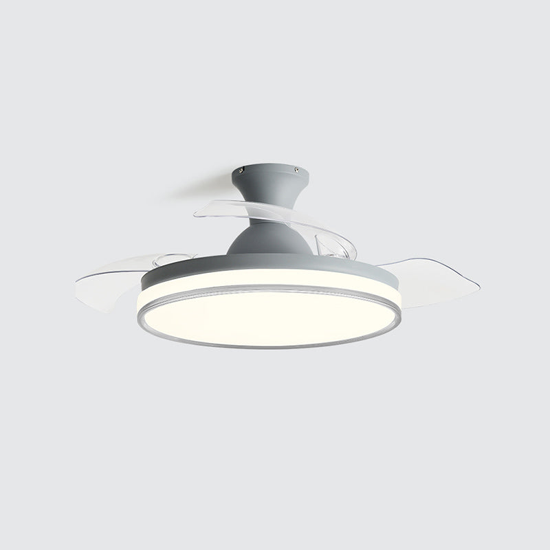 Modern Invisible Blade Fan Lamp Dining Room Circular LED Semi Flush Ceiling Light