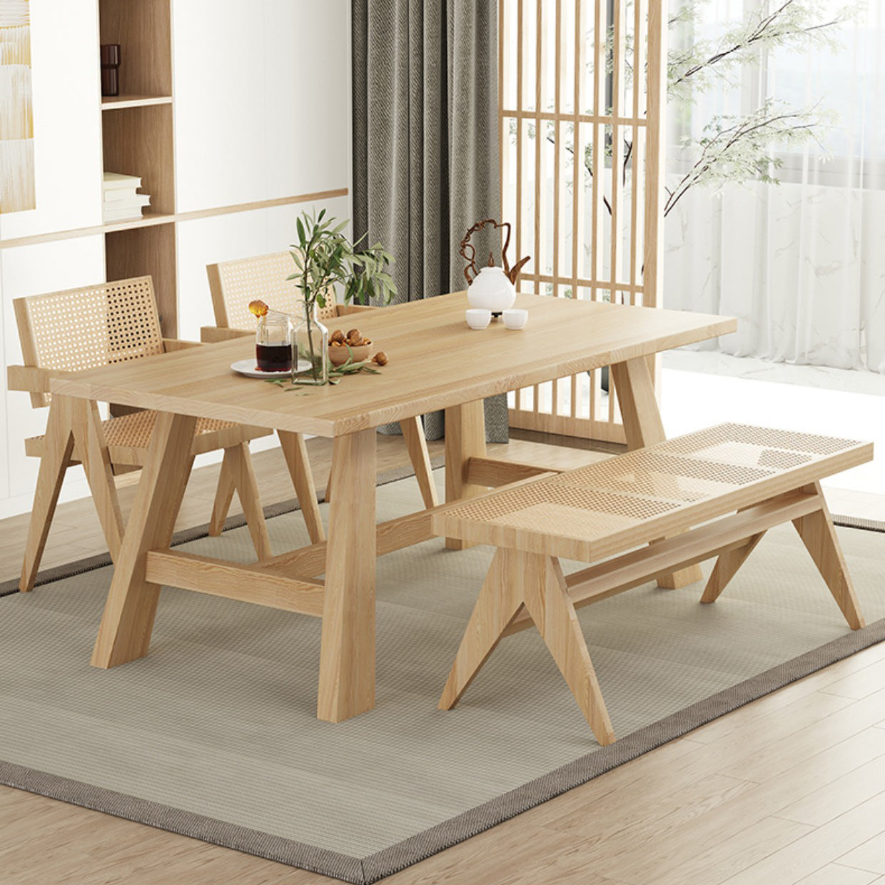 Modern 1/4/5 Pieces Dining Set Rectangle Pine Wood Dining Table for Dining Room