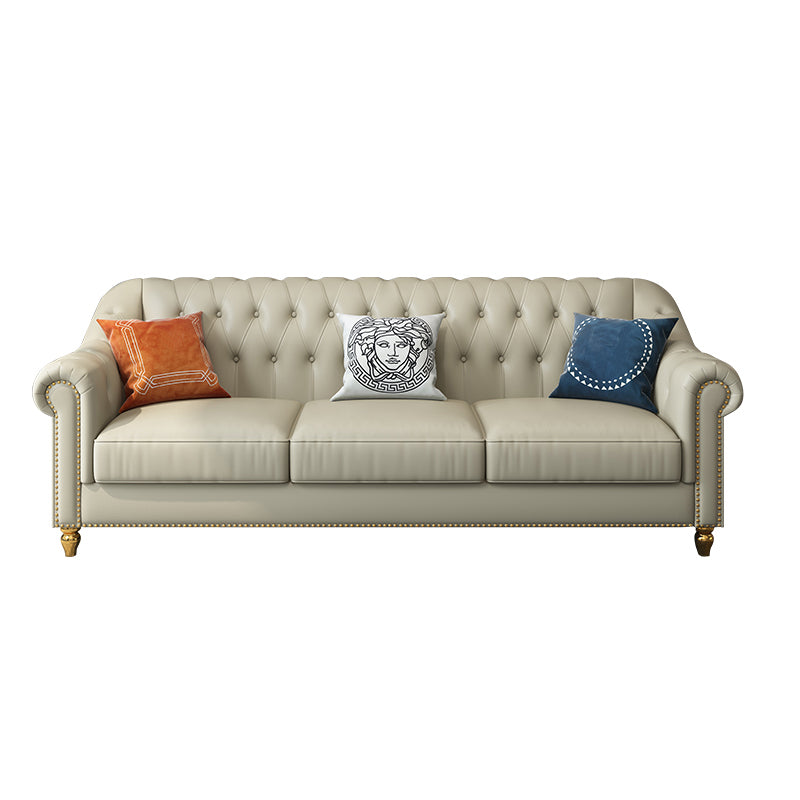 Beige 34.65" H Rolled Arm Glam Sofa with  Nailhead Trim for Living Room