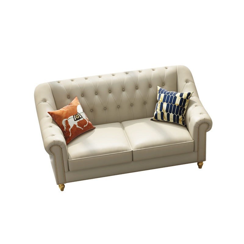 Beige 34.65" H Rolled Arm Glam Sofa with  Nailhead Trim for Living Room