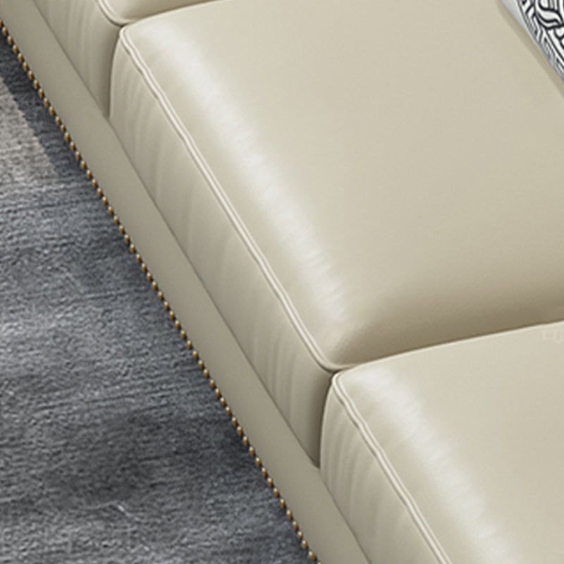 Beige 34.65" H Rolled Arm Glam Sofa with  Nailhead Trim for Living Room