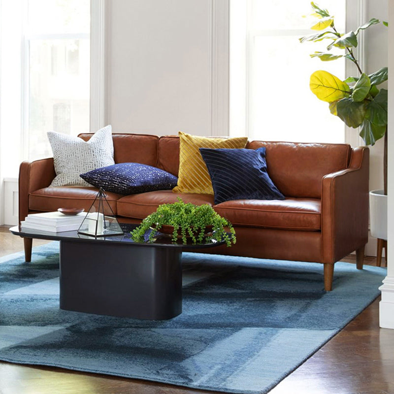 Industrial Faux Leather Loose Back Sofa with Solid Color Sloped Arms