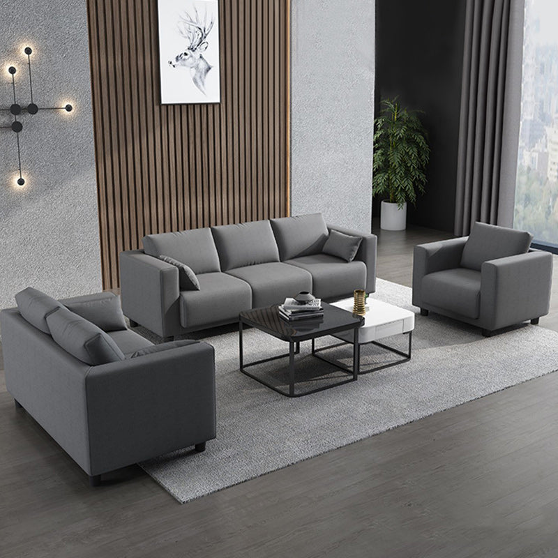 Loose Back Linen Square Arm Modern Sofa with Slipcover for Living Room