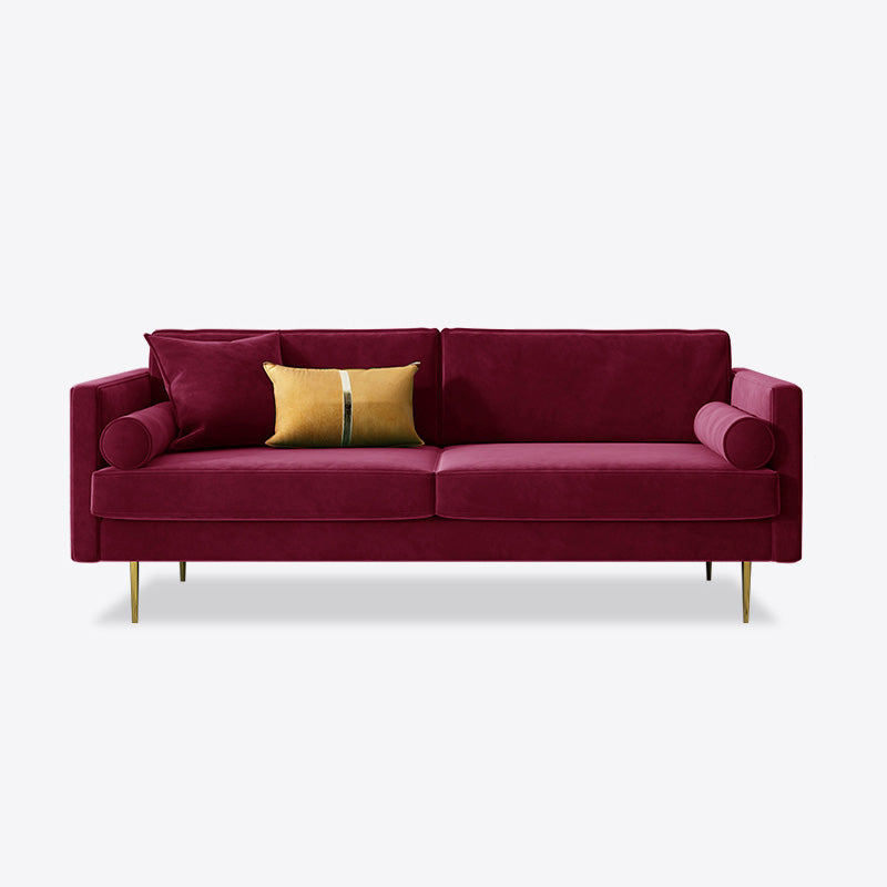 Mid-Century Modern Velvet Loose Back Sofa 31.5" H Square Arm Settee