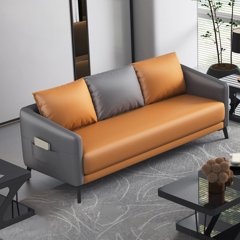 Zeitgenössischer Standardtuxedo Arm Loveat Leder Loveseat mit Kissen