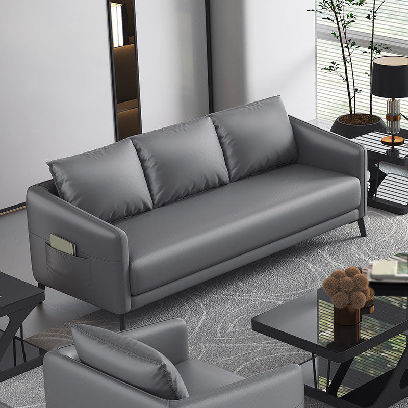 Zeitgenössischer Standardtuxedo Arm Loveat Leder Loveseat mit Kissen