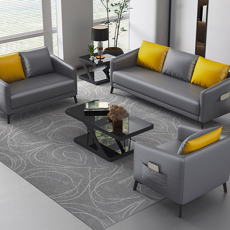 Zeitgenössischer Standardtuxedo Arm Loveat Leder Loveseat mit Kissen