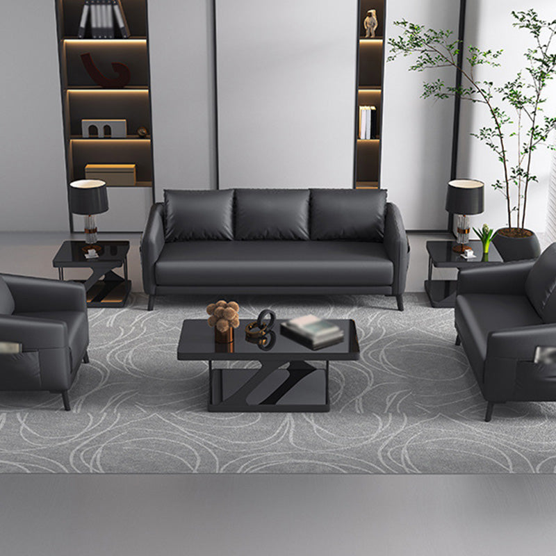 Zeitgenössischer Standardtuxedo Arm Loveat Leder Loveseat mit Kissen