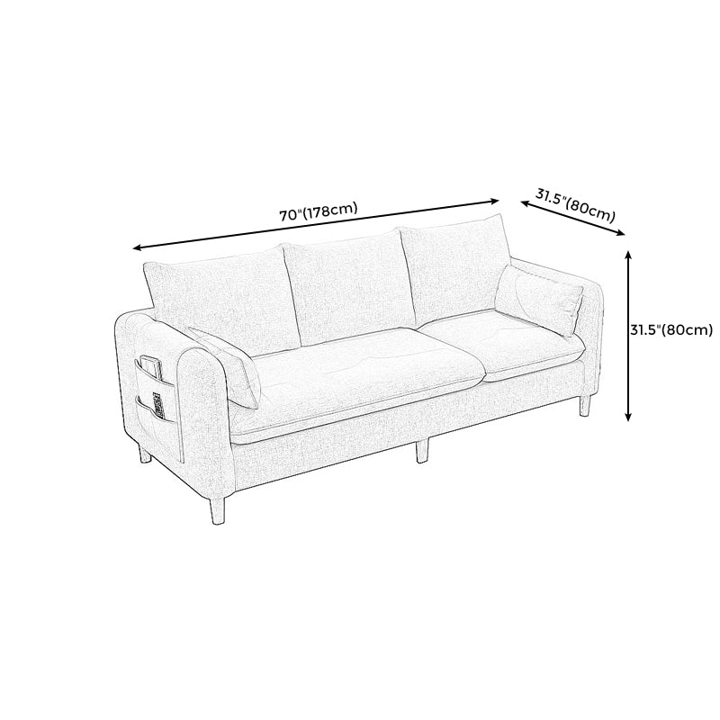 Modern Tuxedo Arm Sofa with Bolster Pillows Standard Sofa with Storage for Living Room
