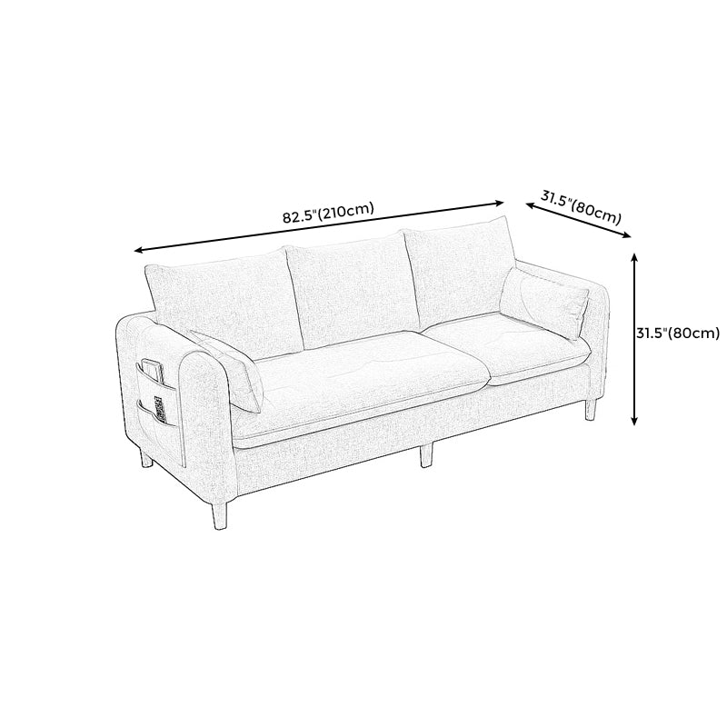 Modern Tuxedo Arm Sofa with Bolster Pillows Standard Sofa with Storage for Living Room
