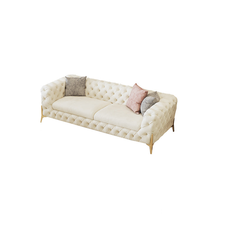 27.95"H Contemporary Glam Leather Beige Tuxedo Arm Sofa For Living Room