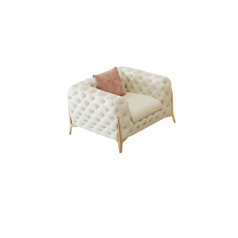 27.95"H Contemporary Glam Leather Beige Tuxedo Arm Sofa For Living Room