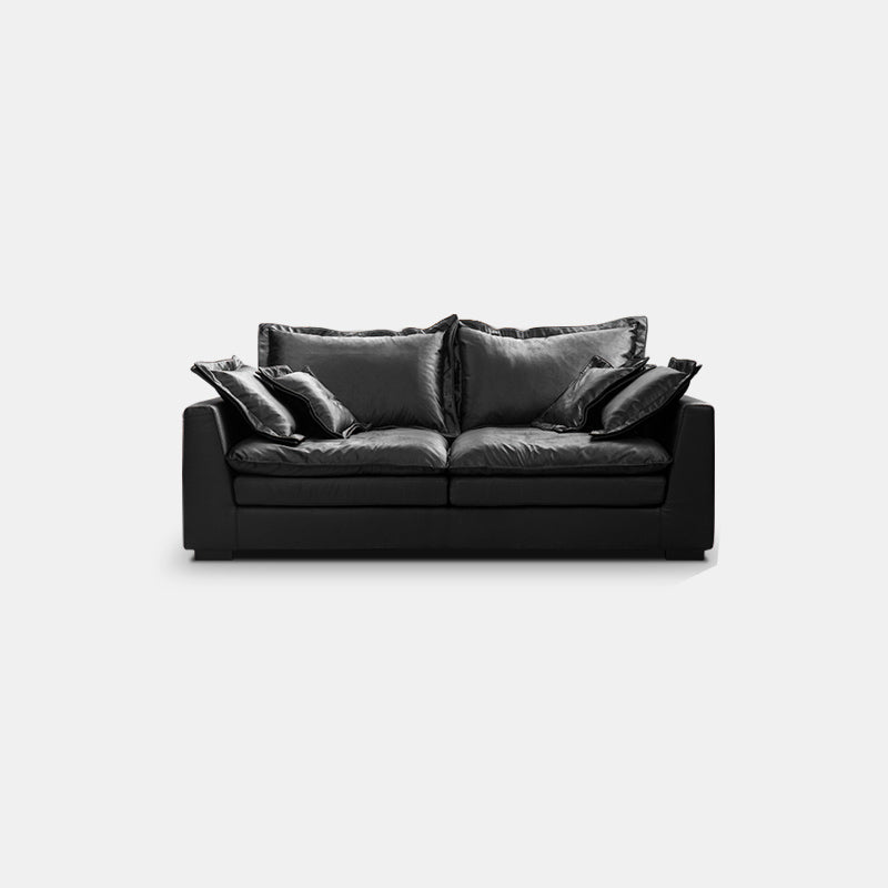 Black Contemporary Faux Leather Tuxedo Arm Sofa with Bolster Pillows for Living Room