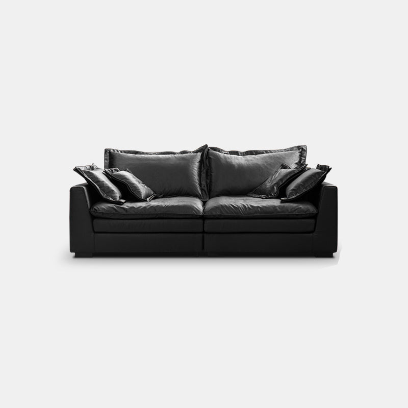 Black Contemporary Faux Leather Tuxedo Arm Sofa with Bolster Pillows for Living Room