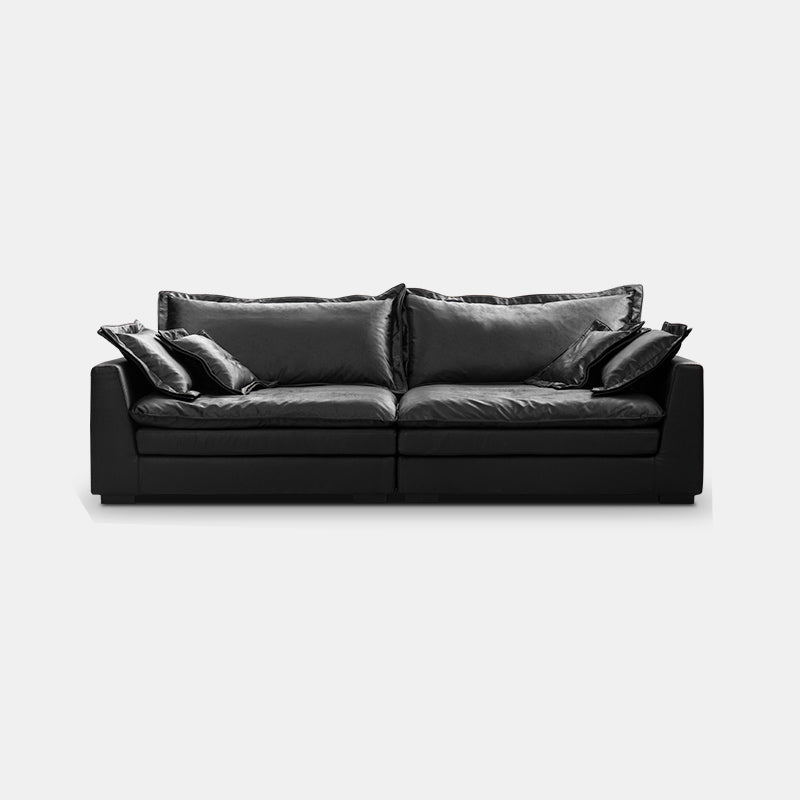 Black Contemporary Faux Leather Tuxedo Arm Sofa with Bolster Pillows for Living Room