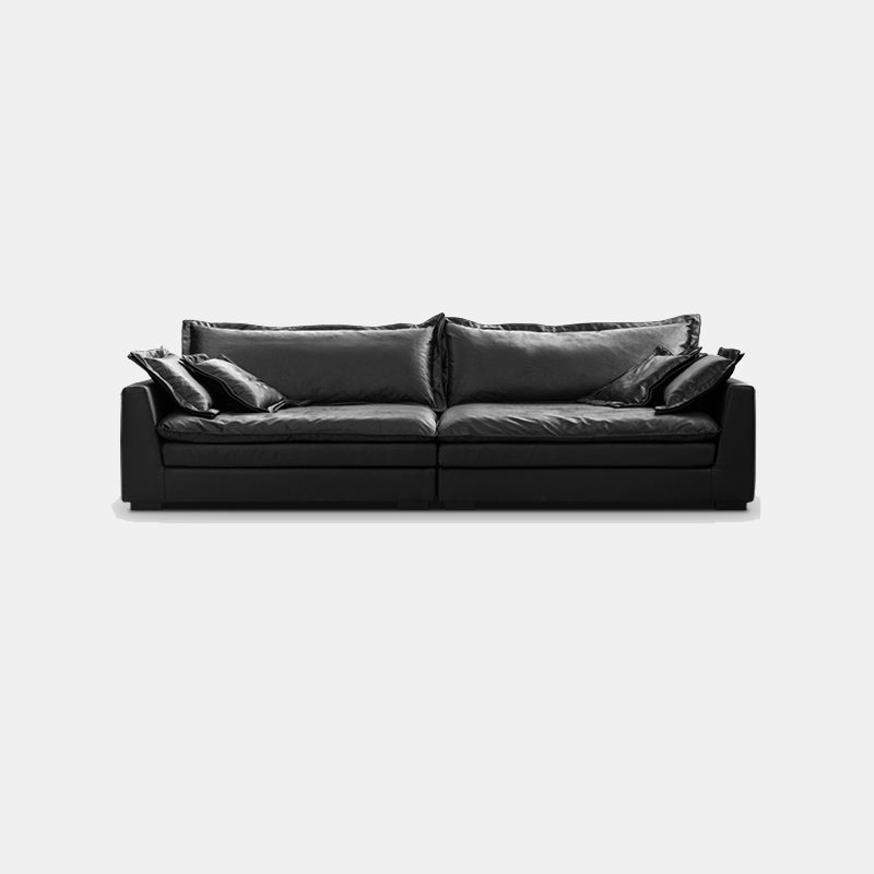 Black Contemporary Faux Leather Tuxedo Arm Sofa with Bolster Pillows for Living Room