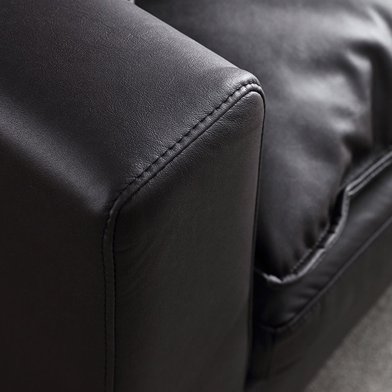 Black Contemporary Faux Leather Tuxedo Arm Sofa with Bolster Pillows for Living Room