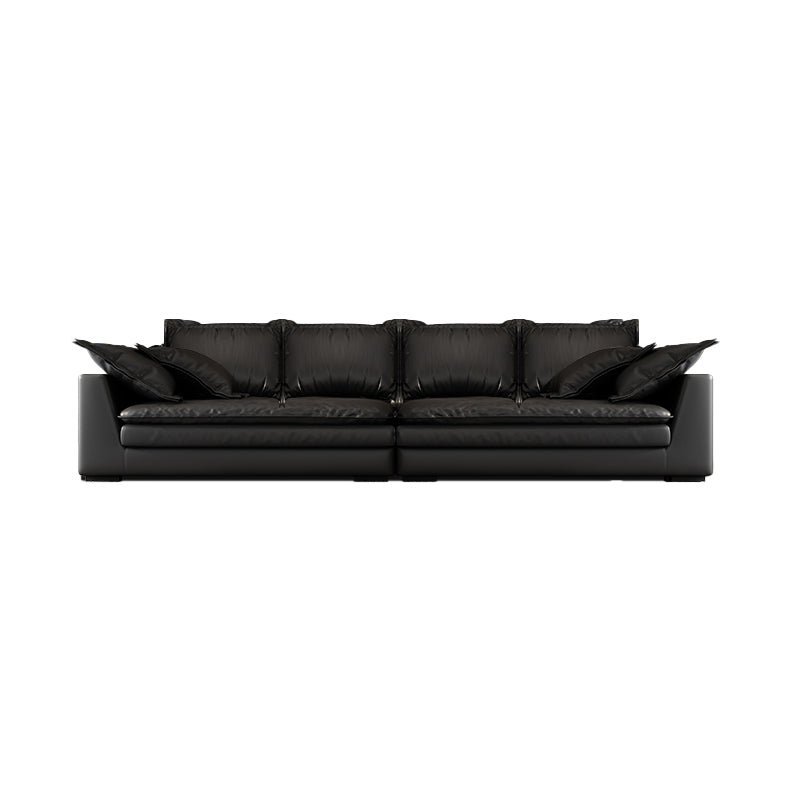 Zwarte vlekbestendige hedendaagse faux lederen vierkante armbank met bolster kussens
